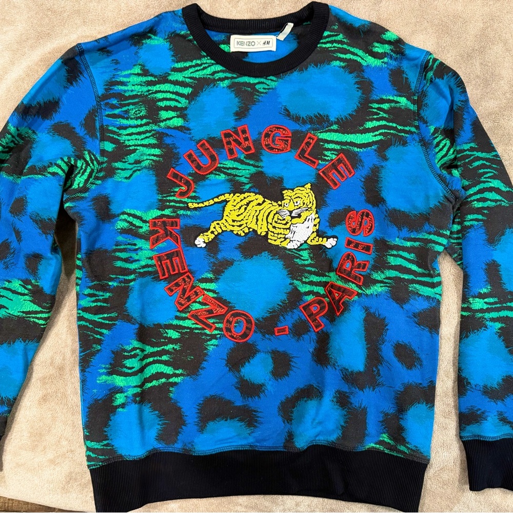 Kenzo Jungle Paris Blue and Green Tiger Sweater